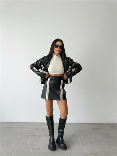 DERİ FERMUAR DETAYLI ETEK - Siyah