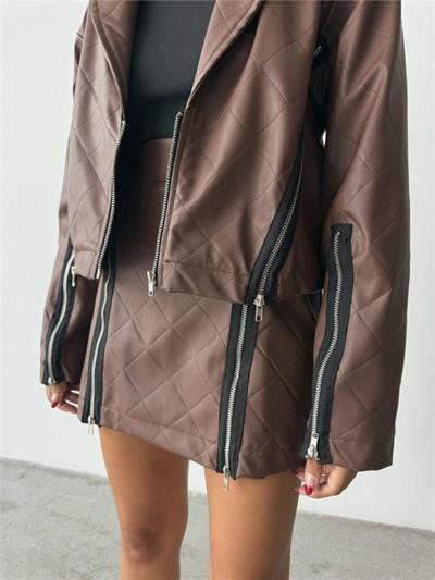 DERİ FERMUAR DETAYLI ETEK - Taba