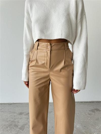 DERİ PALAZZO PANTOLON BORU PAÇA - Bej