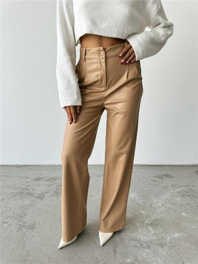 DERİ PALAZZO PANTOLON BORU PAÇA - Bej