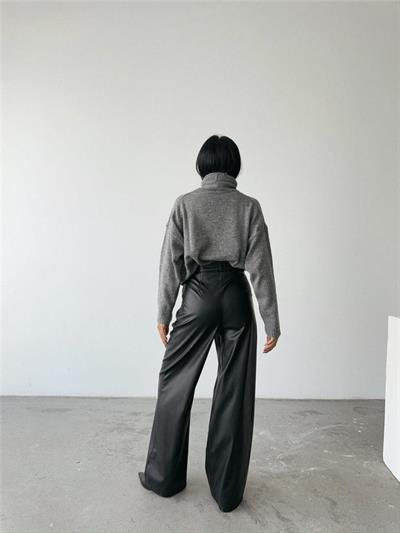 DERİ PALAZZO PANTOLON BORU PAÇA - Siyah