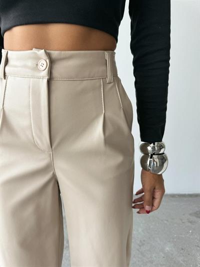 DERİ PALAZZO PANTOLON BORU PAÇA - Taş