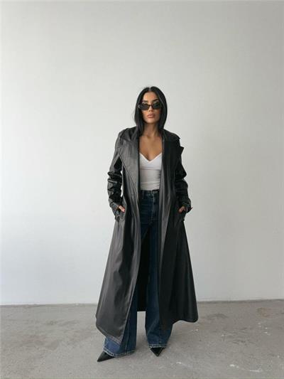 DERİ TRENCKOT - Siyah