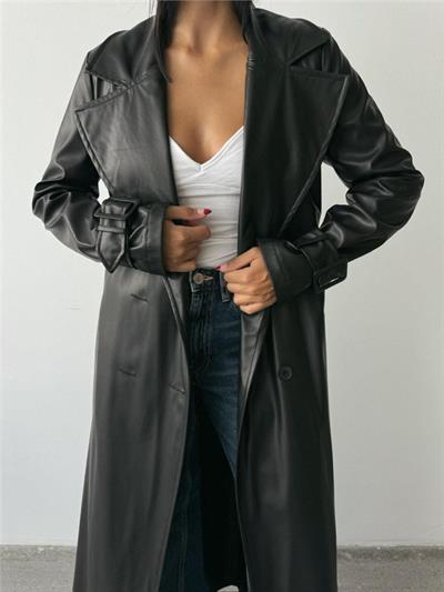 DERİ TRENCKOT - Siyah