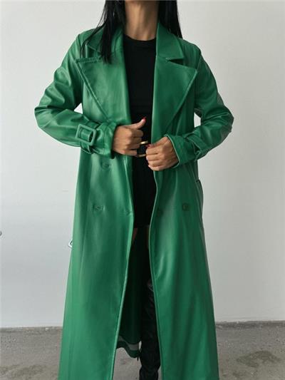 DERİ TRENÇKOT - Yeşil