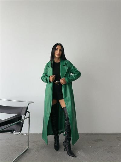 DERİ TRENÇKOT - Yeşil
