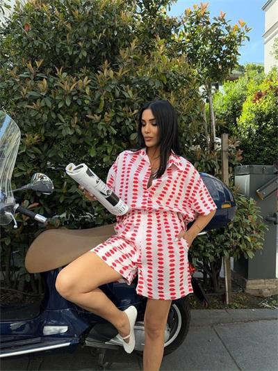 DUDAK BASKI GÖMLEK - ŞORT TAKIM - Bej