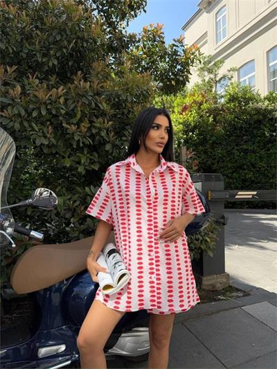 DUDAK BASKI GÖMLEK - ŞORT TAKIM - Bej