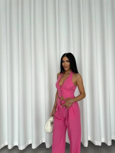 DÜĞME DETAY YELEK- Pembe