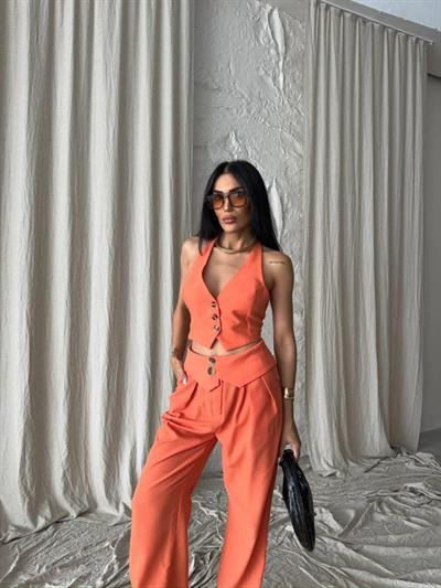 DÜĞME DETAY YELEK- Turuncu