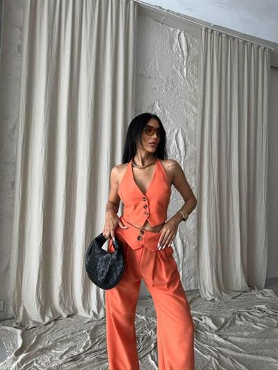 DÜĞME DETAY YELEK- Turuncu