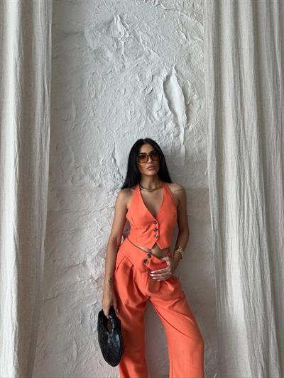 DÜĞME DETAY YELEK- Turuncu