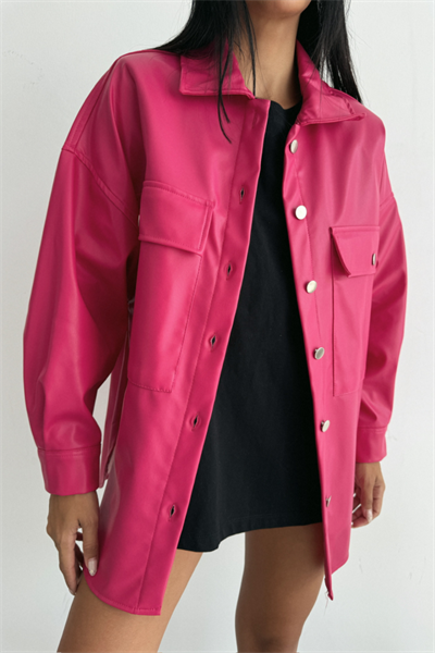 DÜĞMELİ DERİ GÖMLEK BOYFRİEND - Fuşya