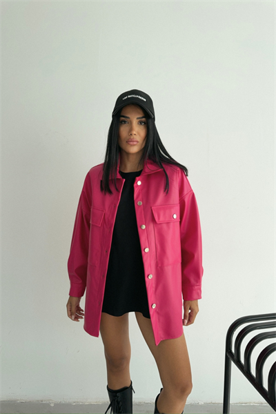 DÜĞMELİ DERİ GÖMLEK BOYFRİEND - Fuşya