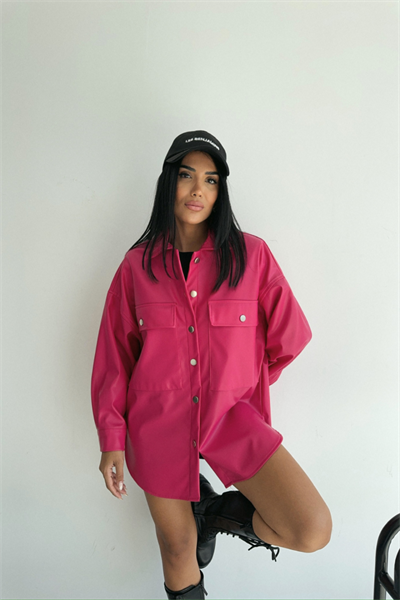 DÜĞMELİ DERİ GÖMLEK BOYFRİEND - Fuşya