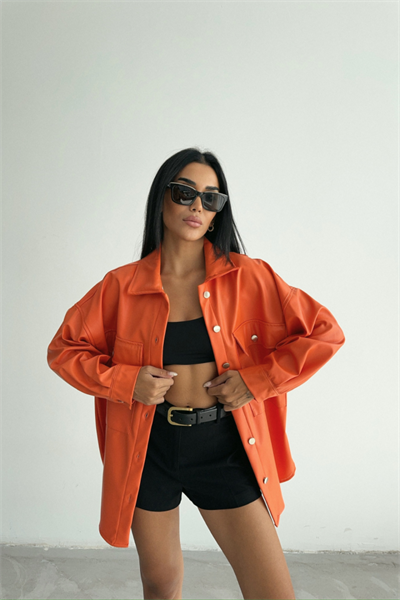 DÜĞMELİ DERİ GÖMLEK BOYFRİEND - Turuncu