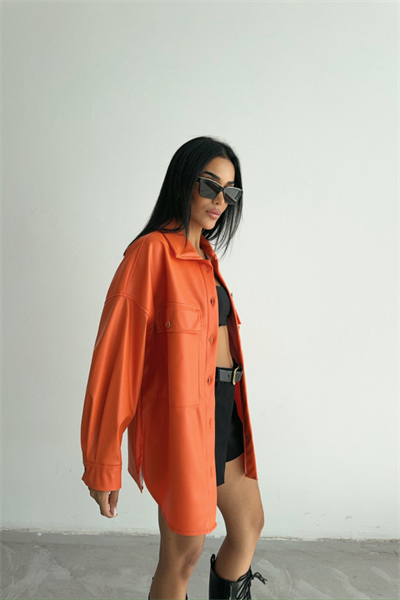 DÜĞMELİ DERİ GÖMLEK BOYFRİEND - Turuncu