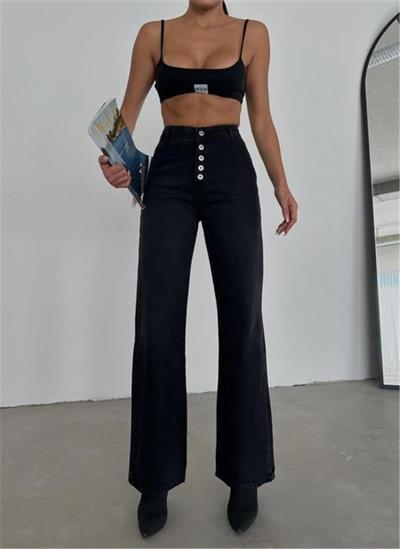 DÜĞMELİ KOT PANTOLON - Siyah