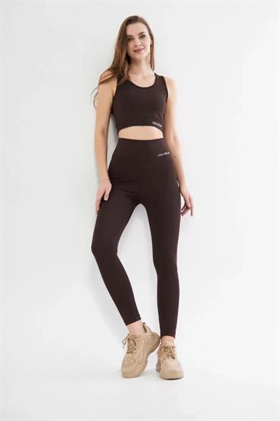 Dalgıç Croplu Taytlı Takım - Kahve