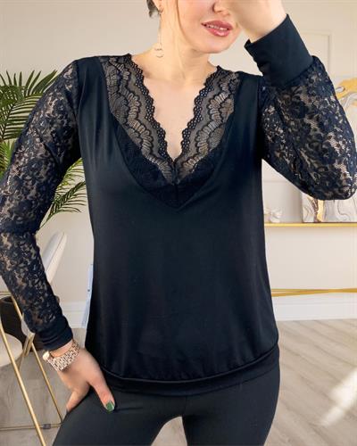 Dantel Detay Janes Sandy Kumaş Bluz