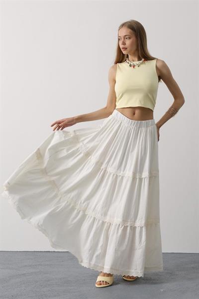 Dantel Detaylı Etek - Beyaz