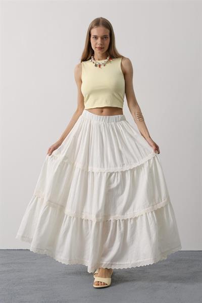 Dantel Detaylı Etek - Beyaz
