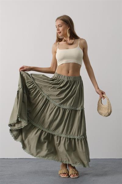 Dantel Detaylı Etek - Haki