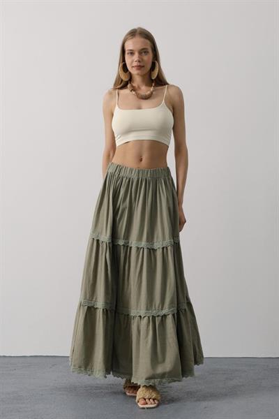Dantel Detaylı Etek - Haki