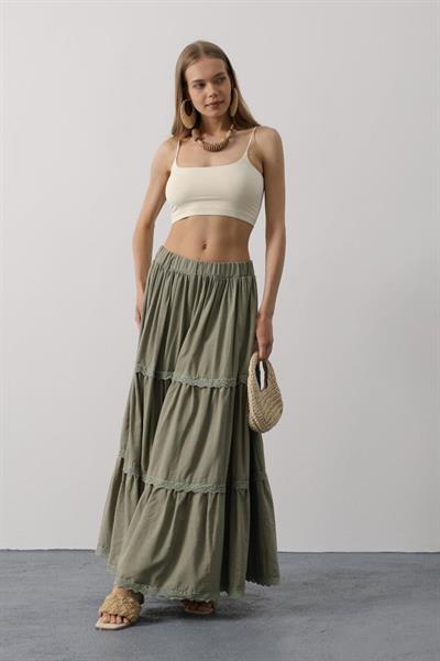 Dantel Detaylı Etek - Haki