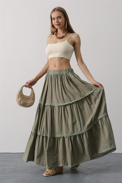 Dantel Detaylı Etek - Haki