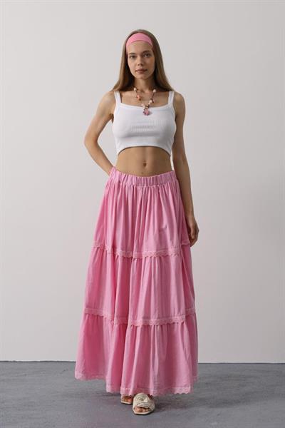 Dantel Detaylı Etek - Pembe