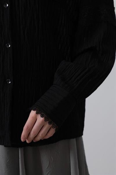 Dantel Detaylı Gömlek - Siyah