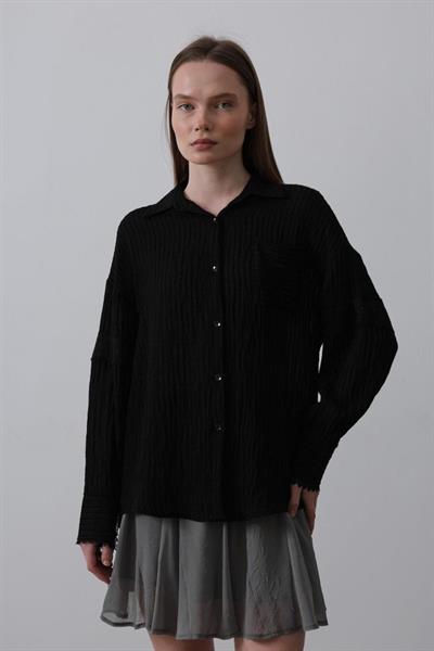 Dantel Detaylı Gömlek - Siyah