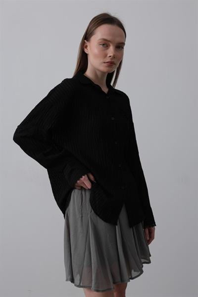 Dantel Detaylı Gömlek - Siyah