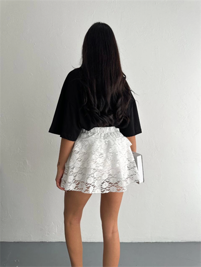 Dantel Şortlu Etek - Beyaz