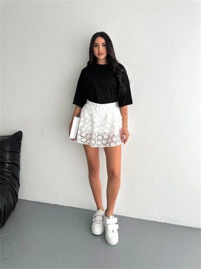 Dantel Şortlu Etek - Beyaz