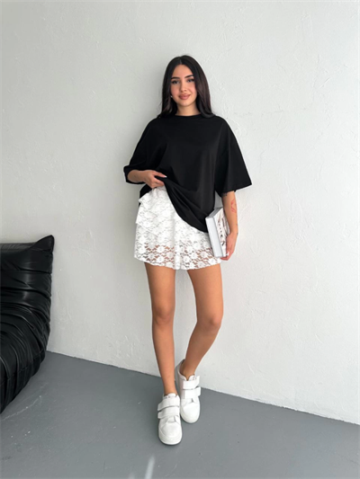 Dantel Şortlu Etek - Beyaz