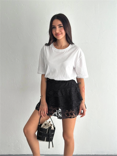 Dantel Şortlu Etek - Siyah