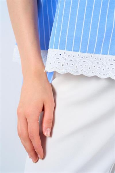 Dantelli Gömlek - Mavi-Beyaz