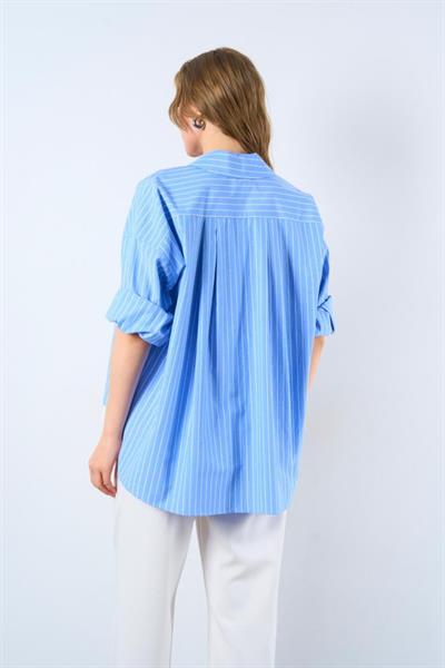 Dantelli Gömlek - Mavi-Beyaz