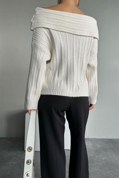 Degaje Yaka Fitilli Kazak - Krem