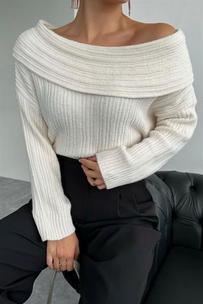 Degaje Yaka Fitilli Kazak - Krem