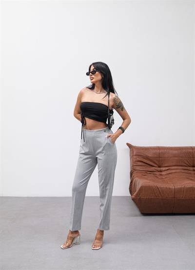 Dekorati̇f Düğmeli̇ Arka Bel Lasti̇kli̇ Pantolon