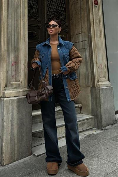 Denim Garnili Kapitone Ceket 7071