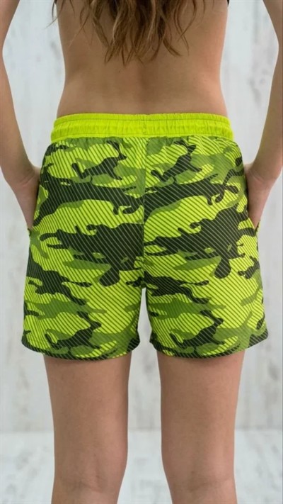 Deniz Şortu Fermuarlı Cepli File Astarlı Hızlı Kuruyan Premium - Neon Yeşili