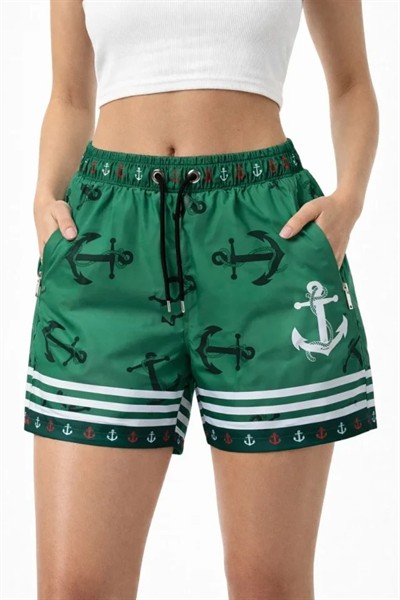Deniz Şortu Fermuarlı Cepli File Astarlı Hızlı Kuruyan Premium - Yeşil