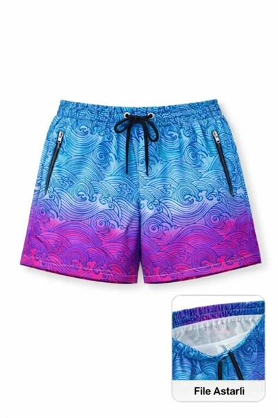 Deniz Şortu Fermuarlı Cepli File Astarlı Hızlı Kuruyan Premium - Çok Renkli
