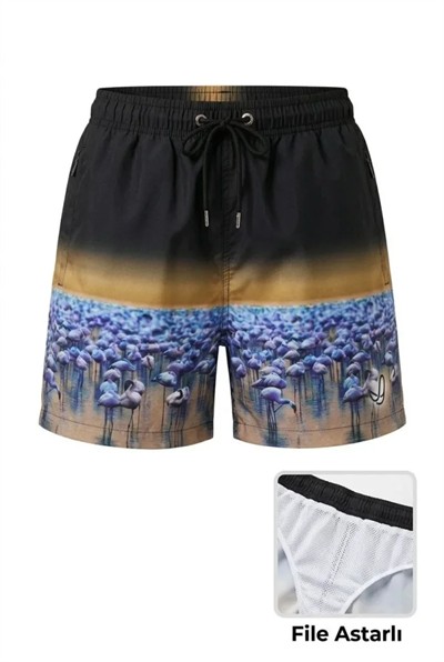 Deniz Şortu Fermuarlı Cepli File Astarlı Hızlı Kuruyan Premium - Siyah