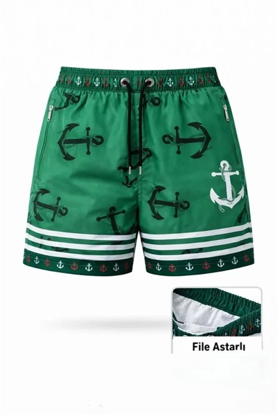 Deniz Şortu Fermuarlı Cepli File Astarlı Hızlı Kuruyan Premium - Yeşil