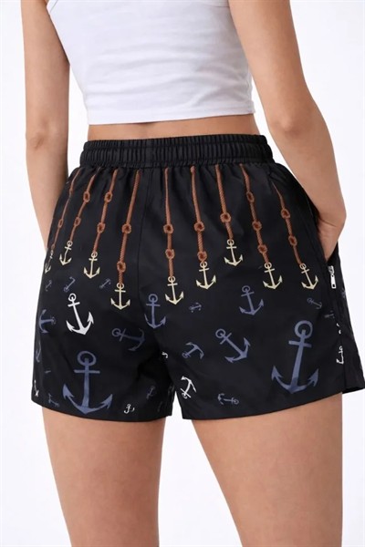 Deniz Şortu Fermuarlı Cepli File Astarlı Hızlı Kuruyan Premium - Siyah